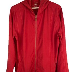 NWT Zenergy Neema by Chicos Size 2 Large Red Jacket Victory Hooded Zip Pockets